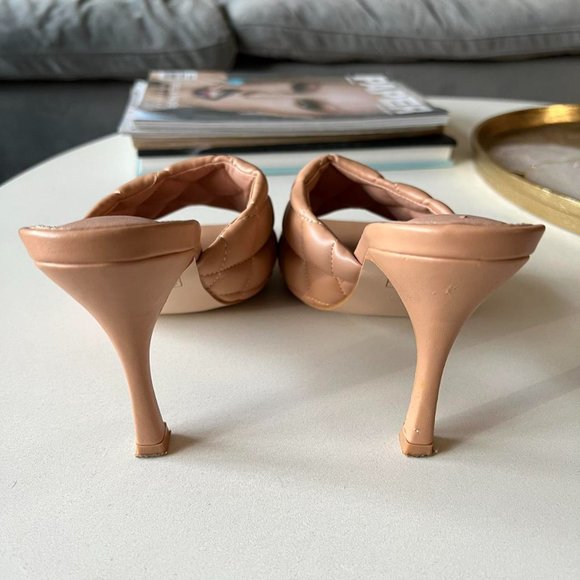 Nude Square Toe Slip on Heeled Mules - Picture 4 of 4